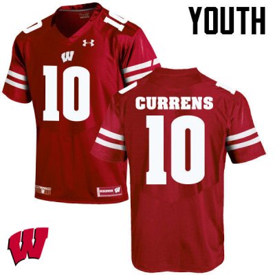 Youth Wisconsin Badgers NCAA #10 Seth Currens Red Authentic Under Armour Stitched College Football Jersey DI31W42CQ